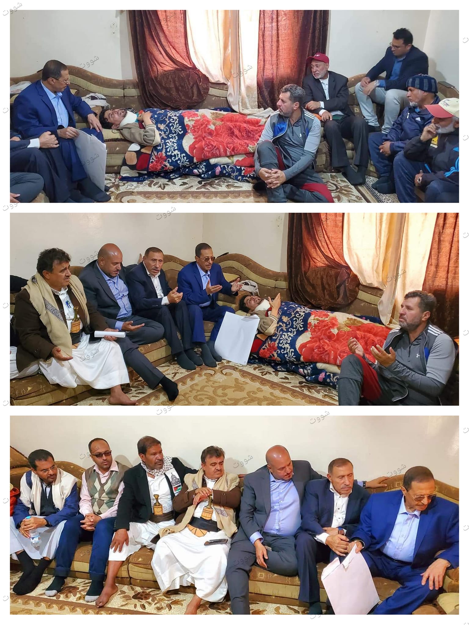 قيادة النادي الأهلي بصنعاء يزورون النجم سامي  جعيم في منزله ويتكفلون بعلاجه