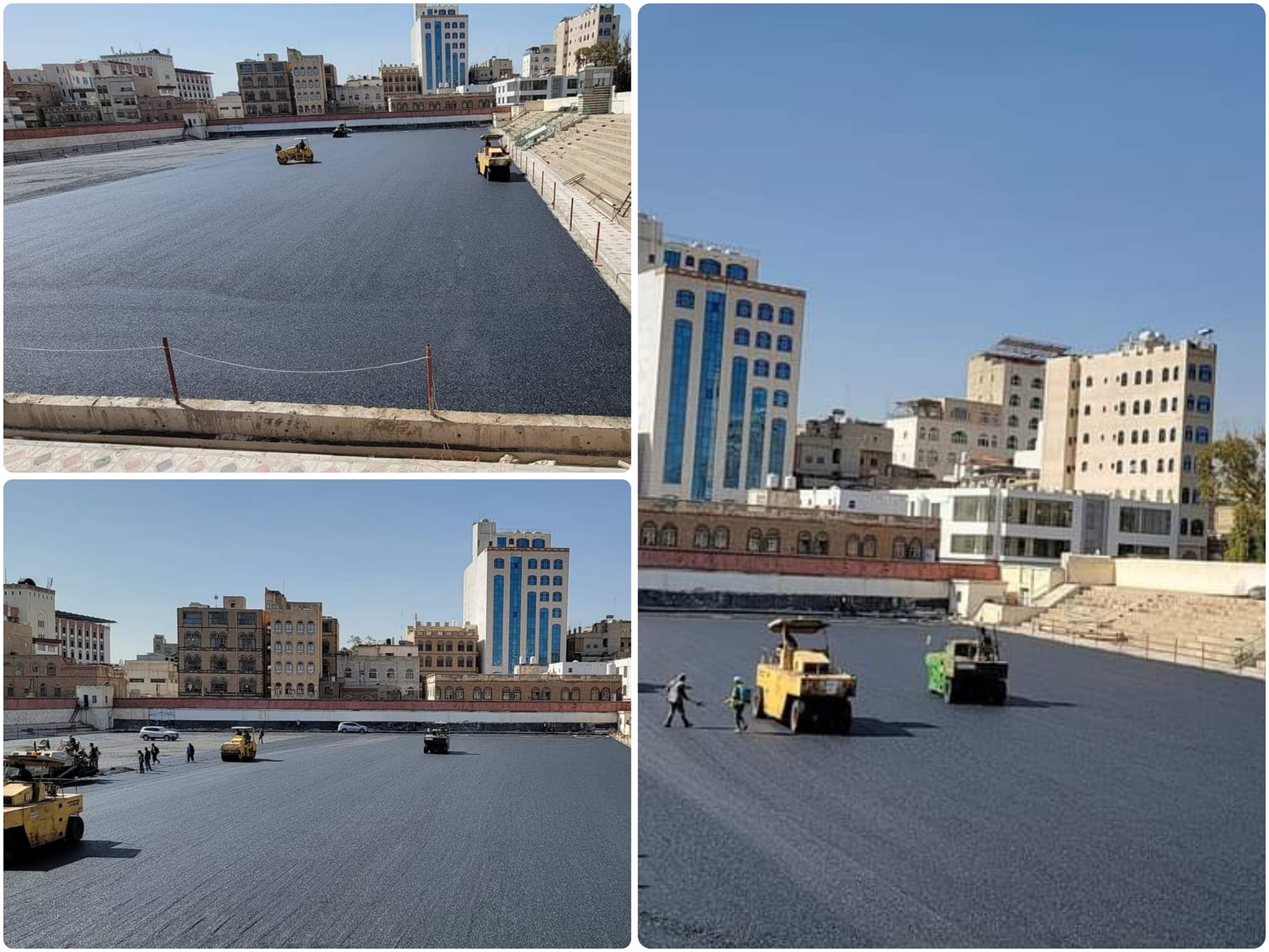 بدء عملية فرش أرضية ملعب الظرافي بصنعاء بالأسفلت قبل التعشيب
